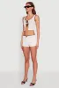 Haute Monde Contrast Trim Tie Front Lace Crop Top sold by Rainbow