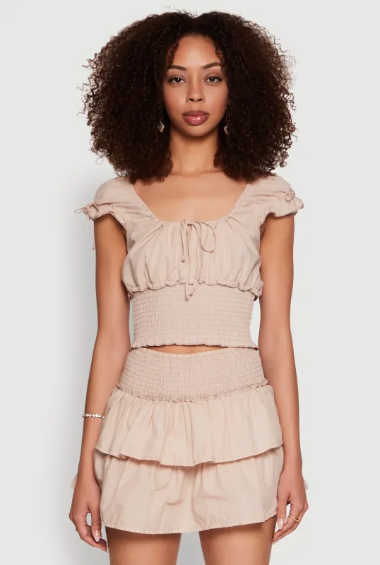 Smocked Hem Peasant Crop Top sold by Rainbow