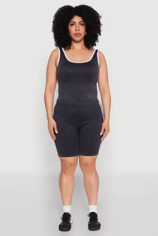 Plus Size Mineral Wash Contrast Trim Biker Shorts sold by Rainbow