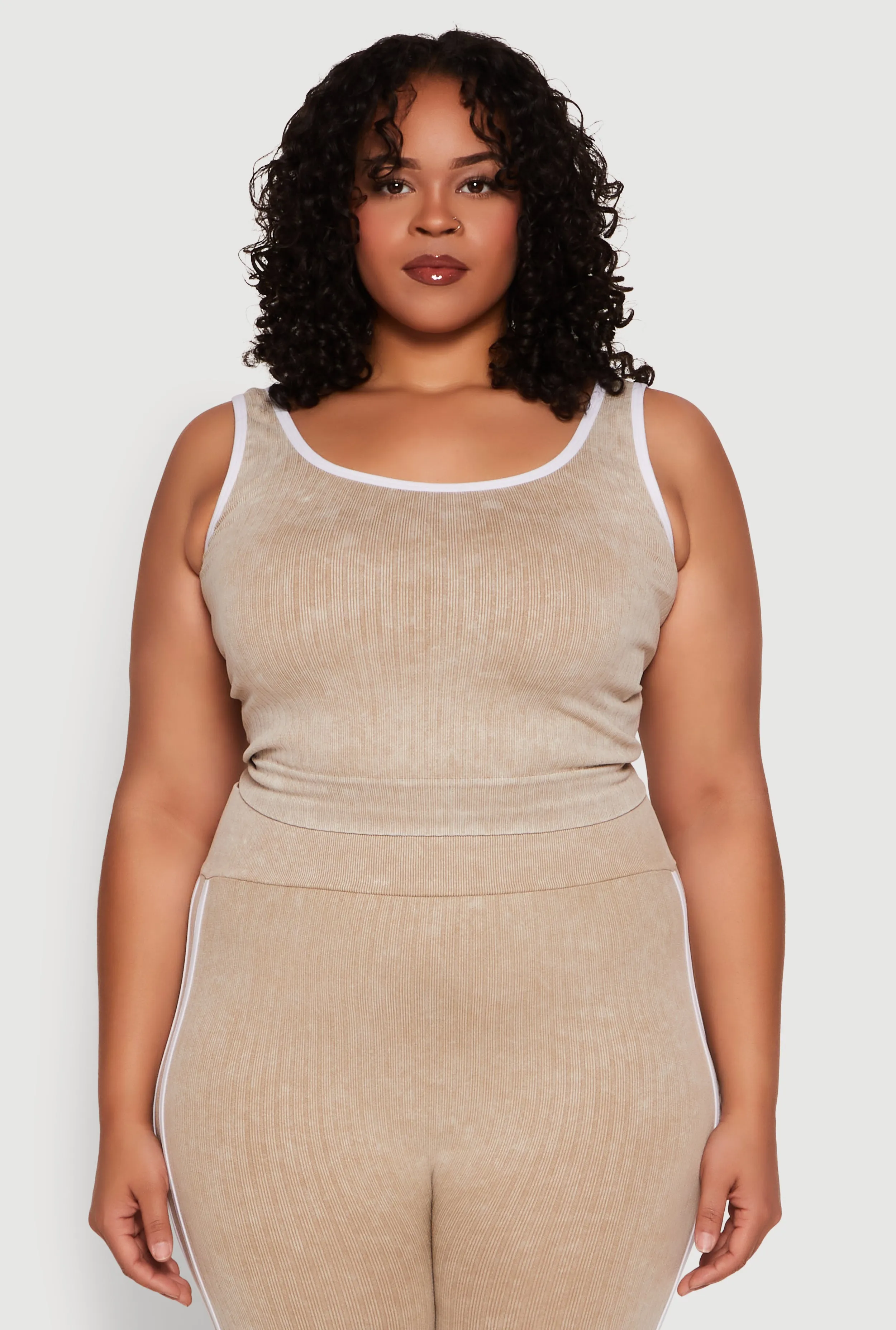 Plus Size Mineral Wash Contrast Trim Crop Top sold by Rainbow