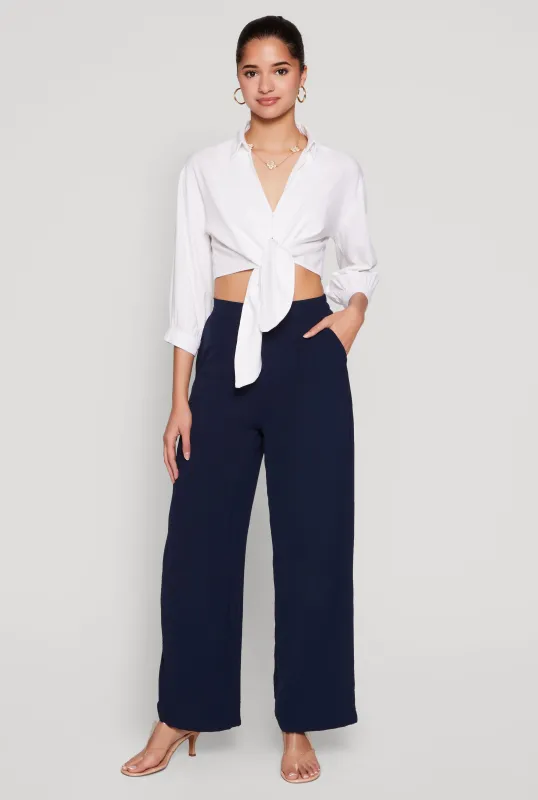 Haute Monde Linen Tie Front Crop Top sold by Rainbow