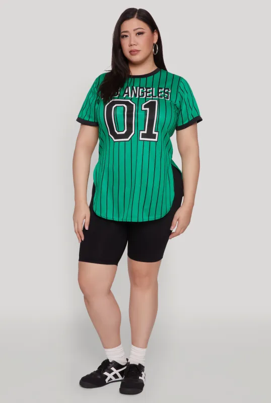 Plus Size Los Angeles 01 Pinstripe Baseball Jersey sold by Rainbow