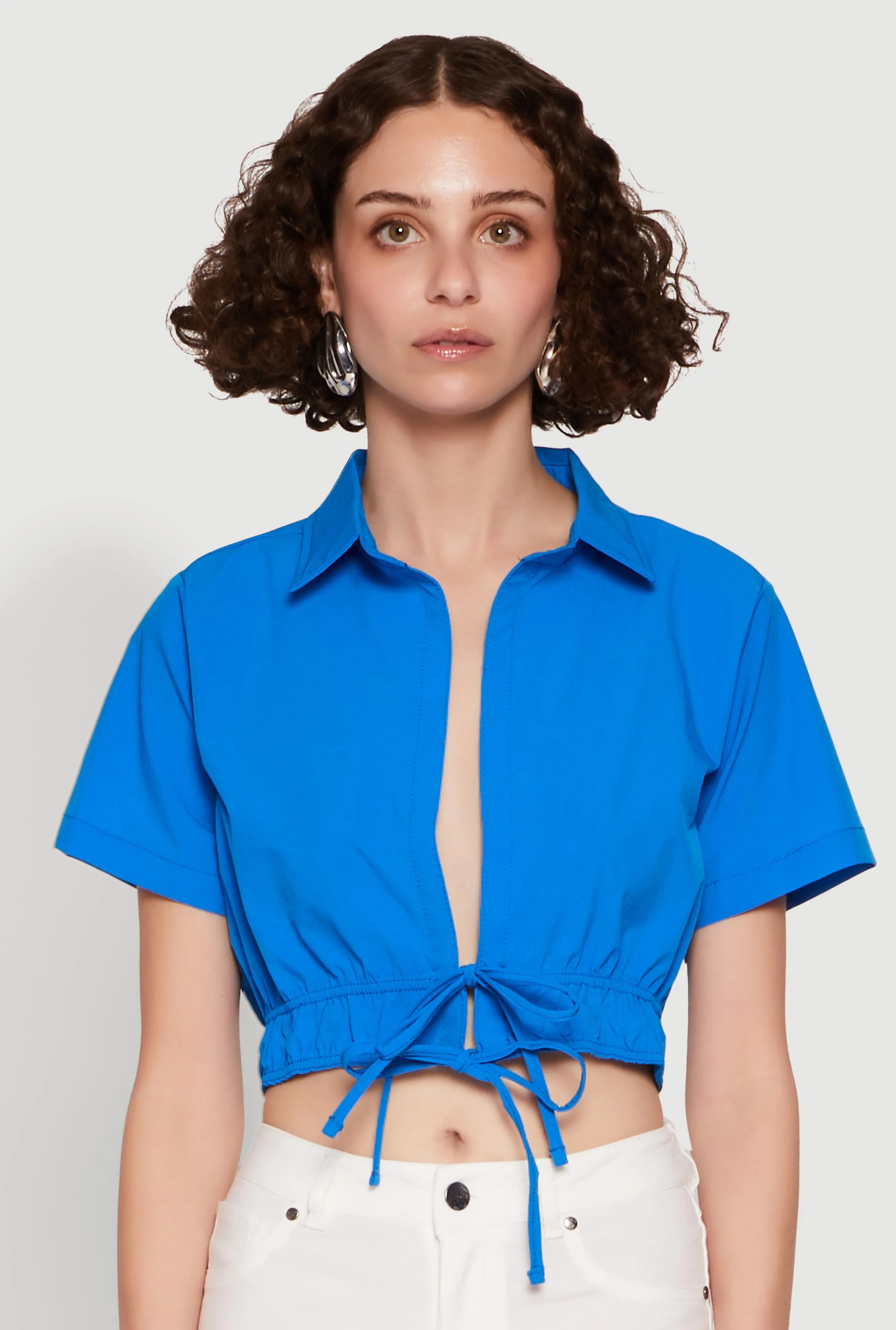 Open Tie Front Cropped Shirt sold by Rainbow product image thumbnail 2