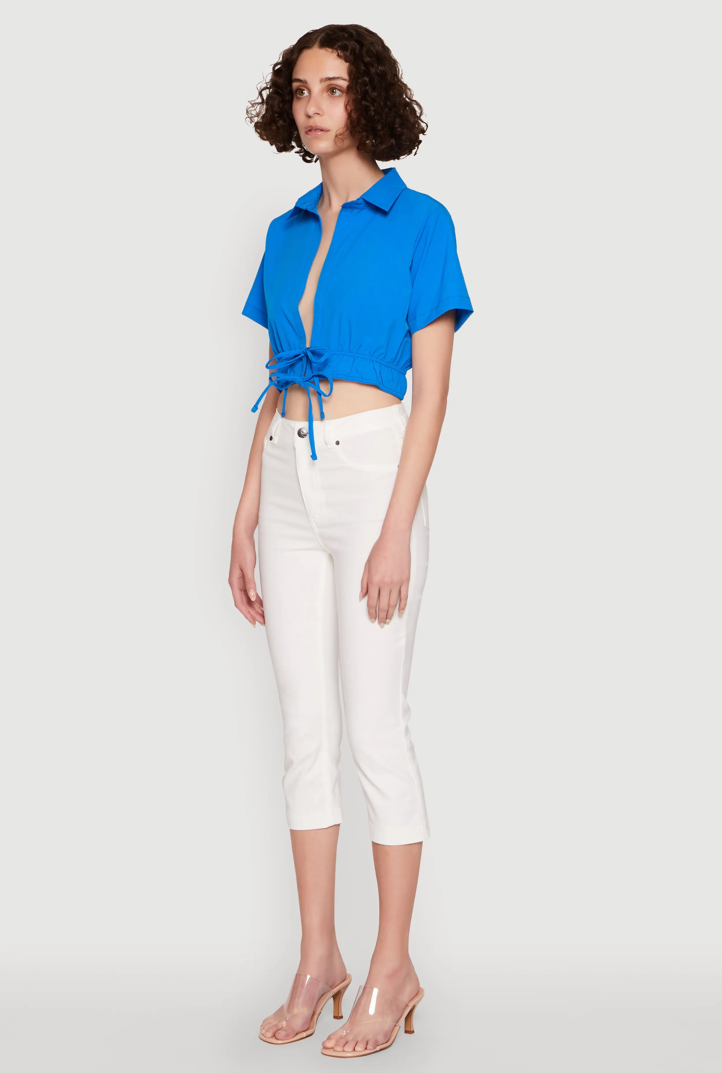 Open Tie Front Cropped Shirt sold by Rainbow product image thumbnail 5