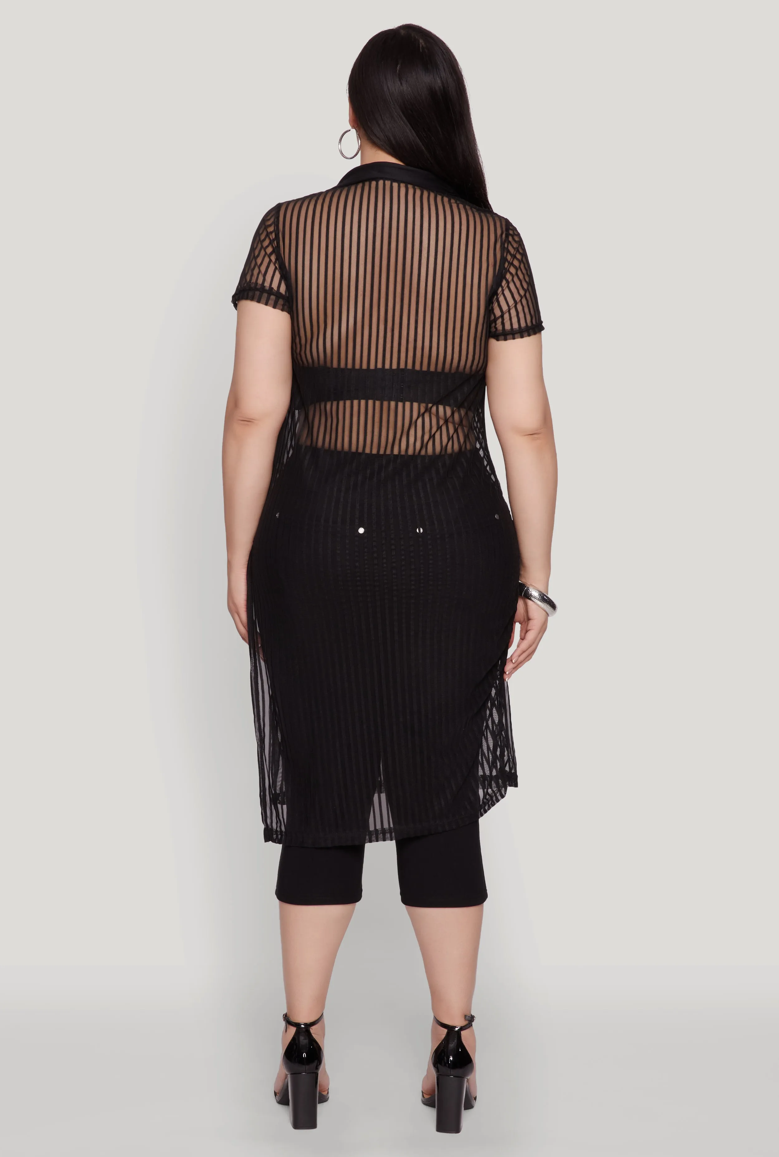 Plus Size Shadow Stripe Collared Mesh Top sold by Rainbow product image thumbnail 5