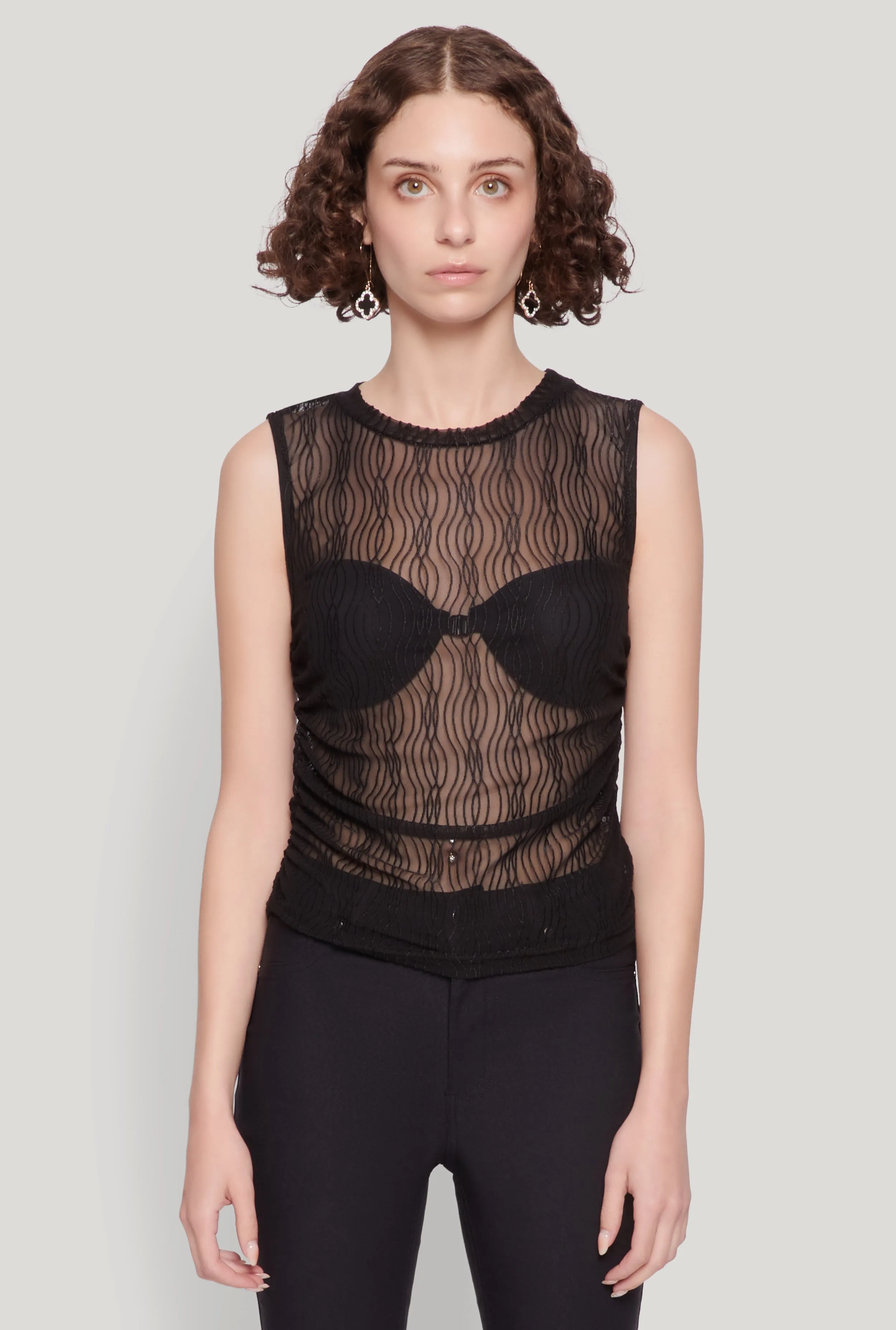 Side Ruched Sleeveless Mesh Top sold by Rainbow product image thumbnail 2