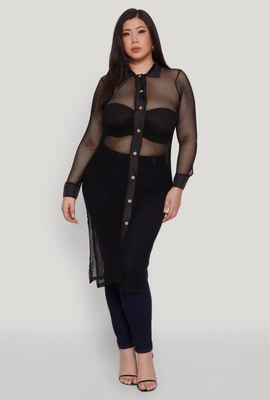 Plus Size Fishnet Side Slit Maxi Top sold by Rainbow