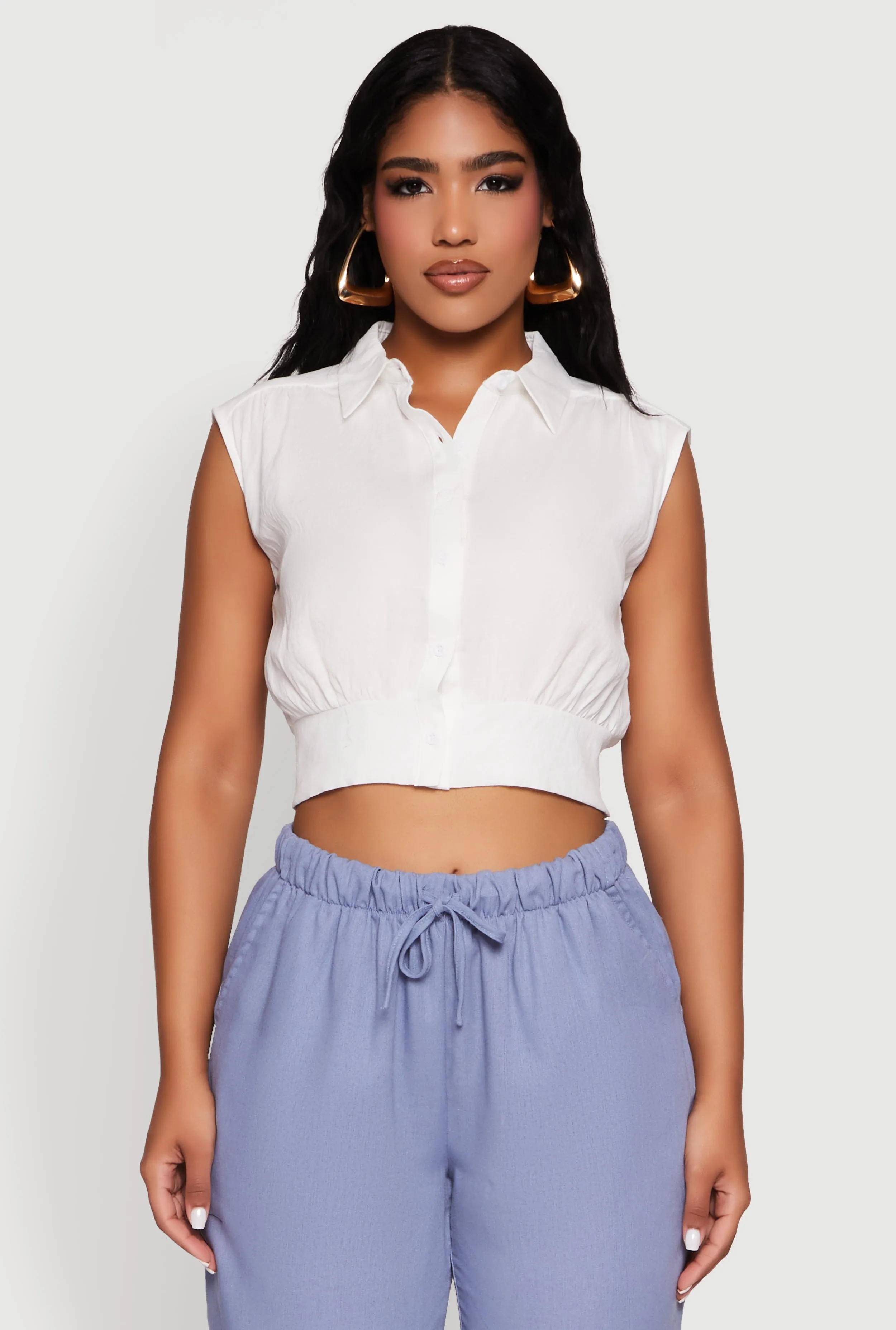 Sleeveless Cropped Button Front Shirt sold by Rainbow product image thumbnail 2
