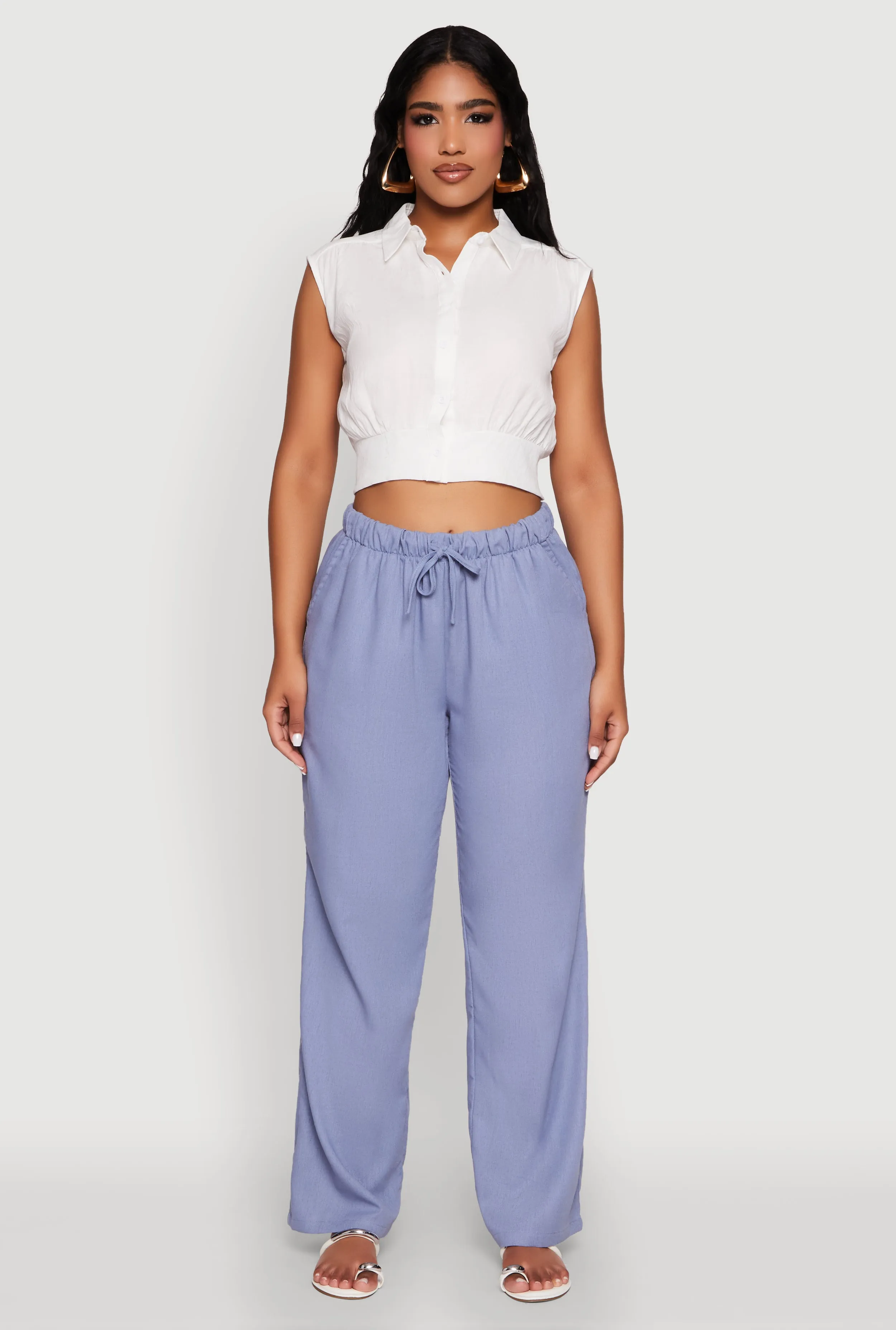 Sleeveless Cropped Button Front Shirt sold by Rainbow