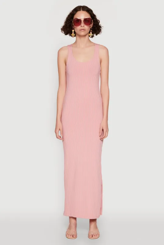 Ribbed Knit Racerback Maxi Tank Dress sold by Rainbow