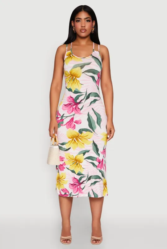 Tropical Floral Print Double Strap Cami Dress sold by Rainbow