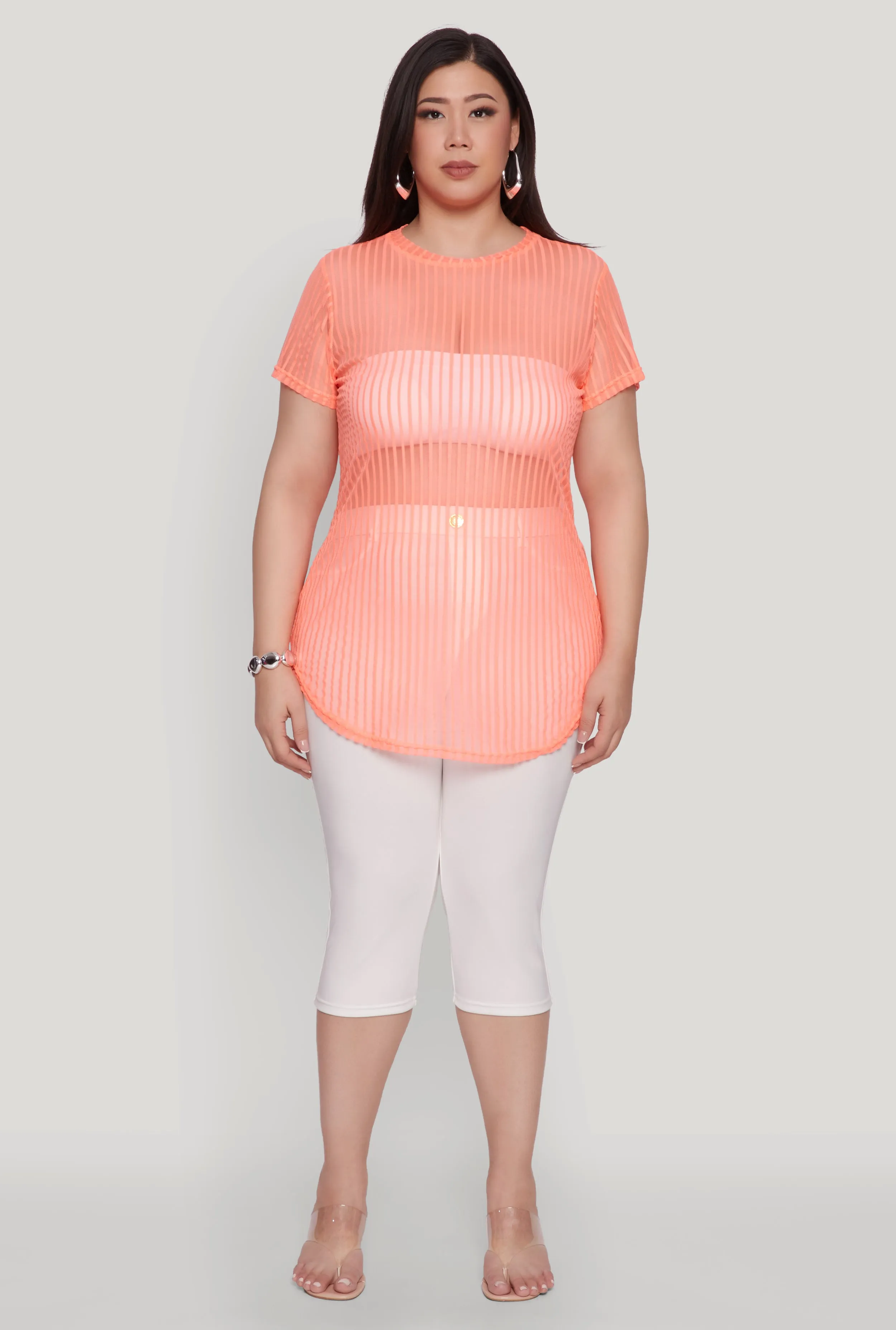 Plus Size Shadow Stripe Mesh Top sold by Rainbow product image thumbnail 3