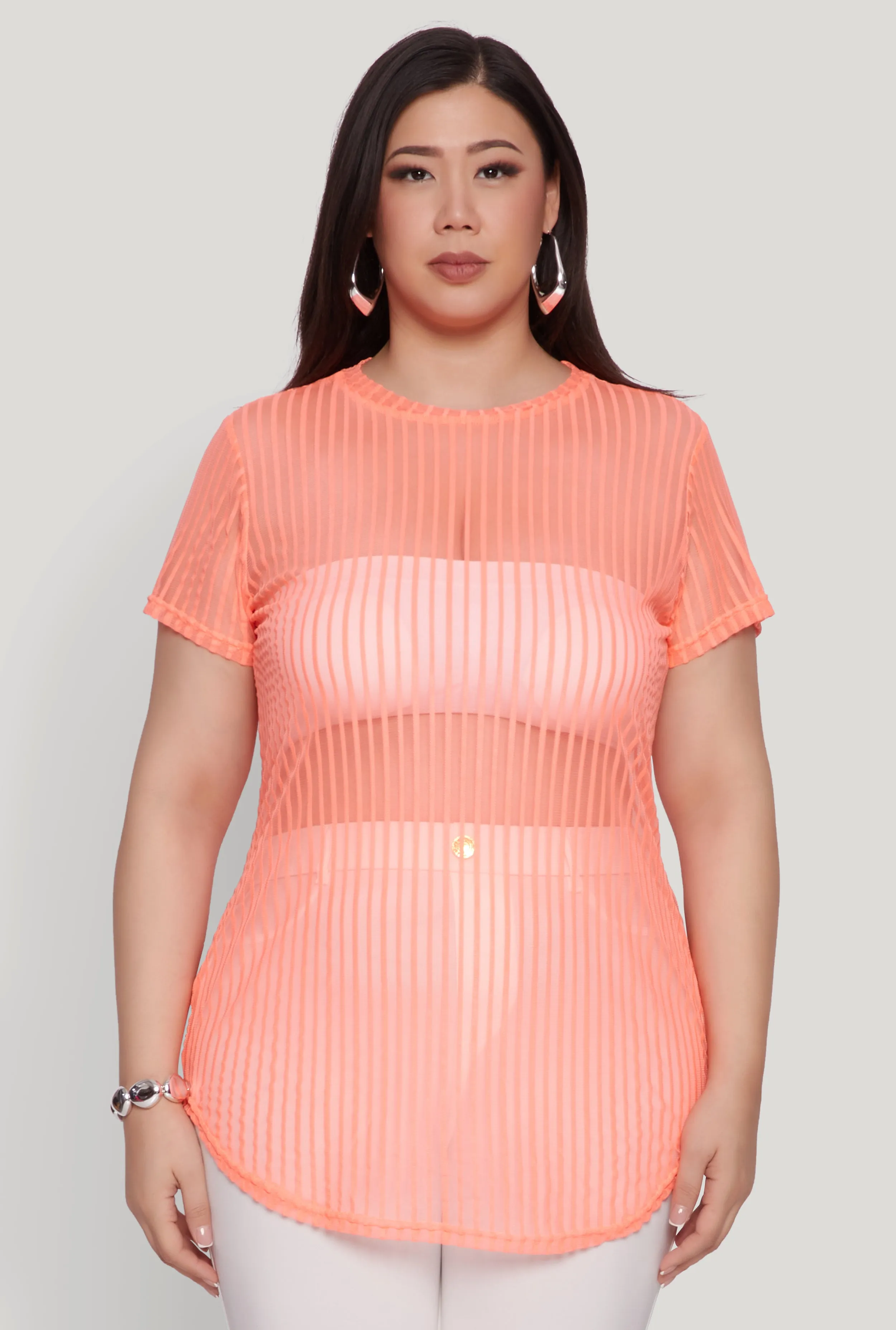 Plus Size Shadow Stripe Mesh Top sold by Rainbow product image thumbnail 2