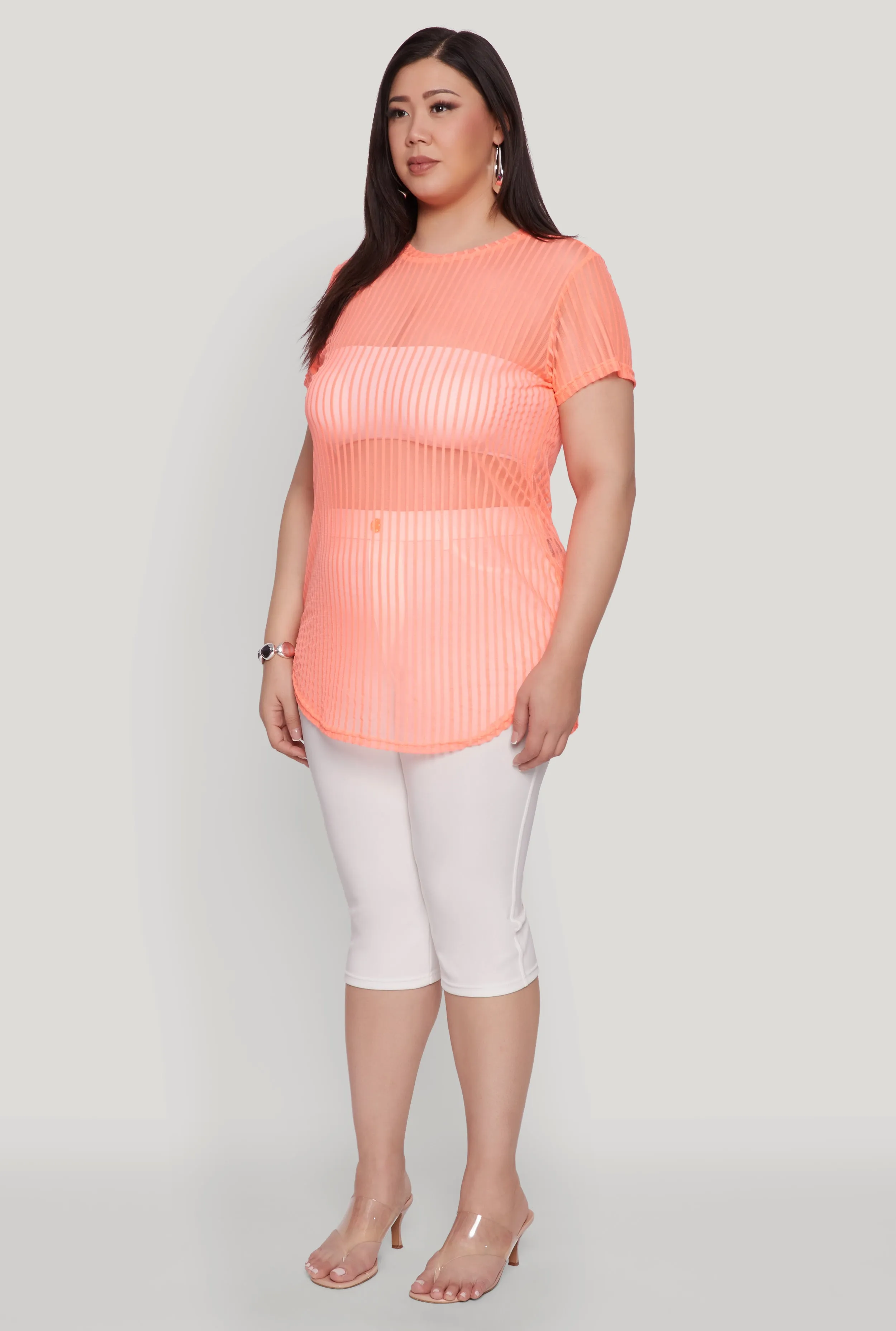 Plus Size Shadow Stripe Mesh Top sold by Rainbow product image thumbnail 5