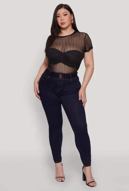 Plus Size Shadow Stripe Mesh Top sold by Rainbow