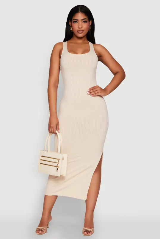Ribbed Knit Racerback Maxi Tank Dress sold by Rainbow
