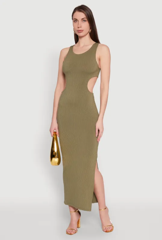Rib Knit Side Cut Out Maxi Dress sold by Rainbow