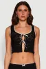 Haute Monde Contrast Trim Tie Front Lace Crop Top sold by Rainbow