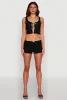 Haute Monde Contrast Trim Tie Front Lace Crop Top sold by Rainbow