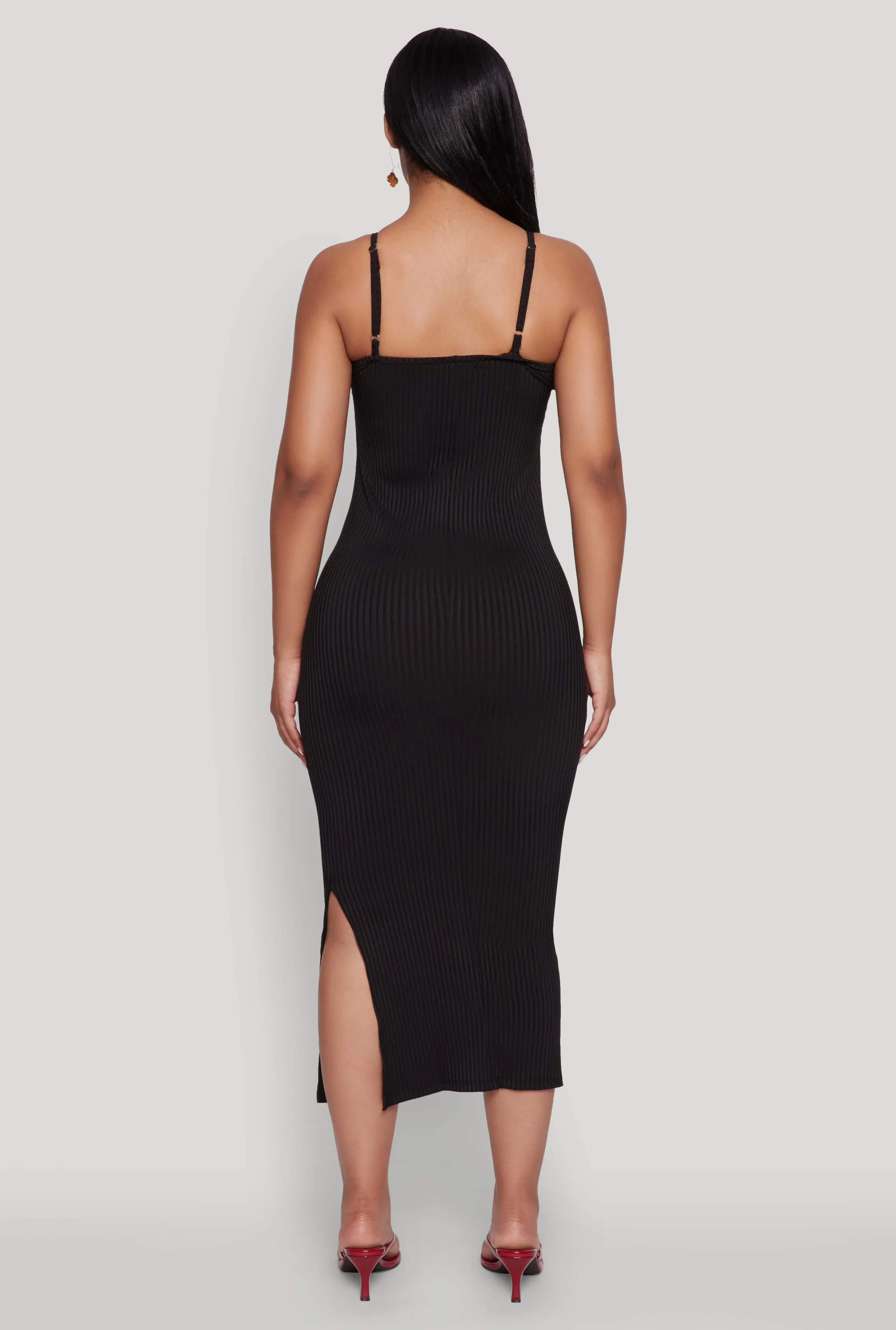 Ribbed Knit Side Slit Cami Maxi Dress sold by Rainbow product image thumbnail 5