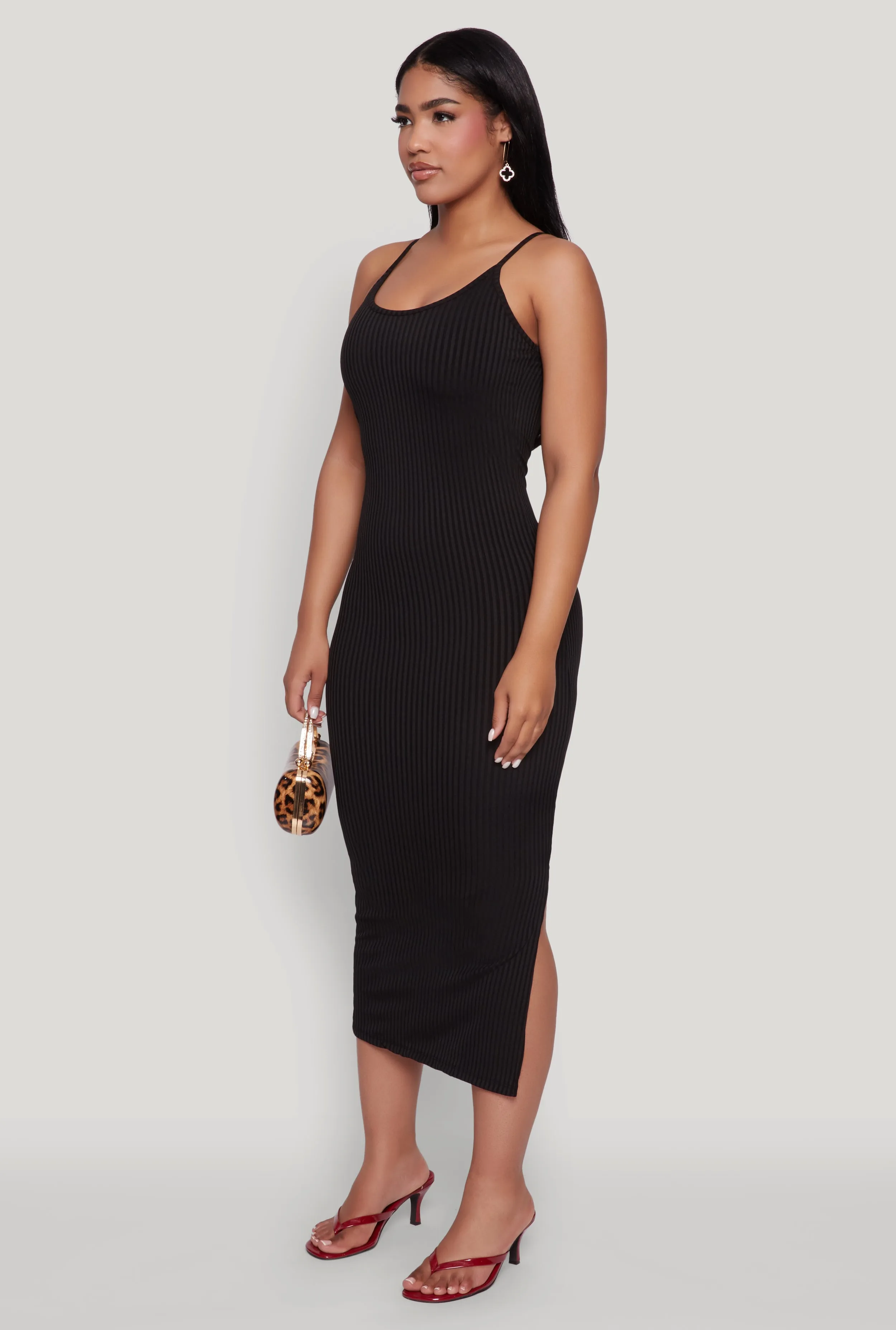 Ribbed Knit Side Slit Cami Maxi Dress sold by Rainbow product image thumbnail 3