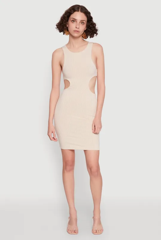 Ribbed Knit Cut Out Side Mini Dress sold by Rainbow