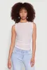 Side Ruched Sleeveless Mesh Top sold by Rainbow
