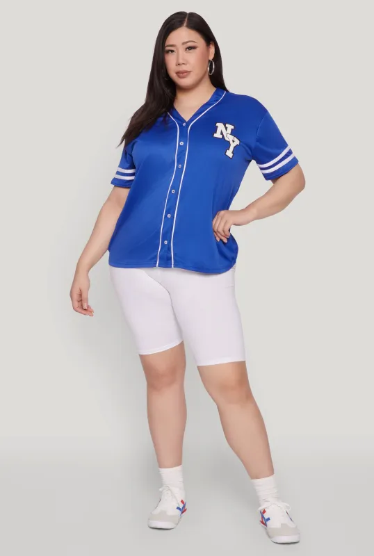 Plus Size New York Patch Baseball Jersey made by Rainbow