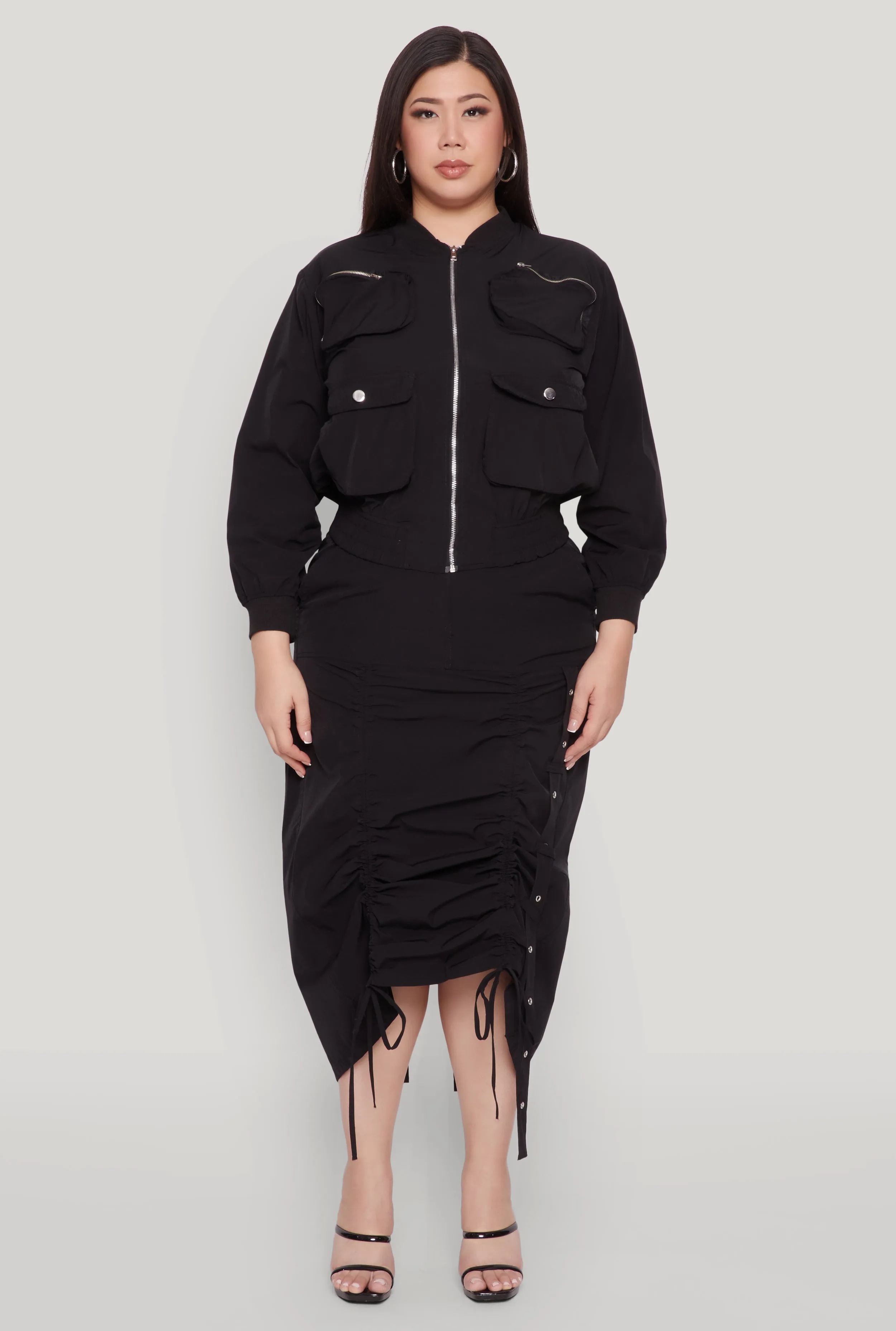 Plus Size Cargo Pocket Windbreaker Bomber Jacket sold by Rainbow product image thumbnail 3