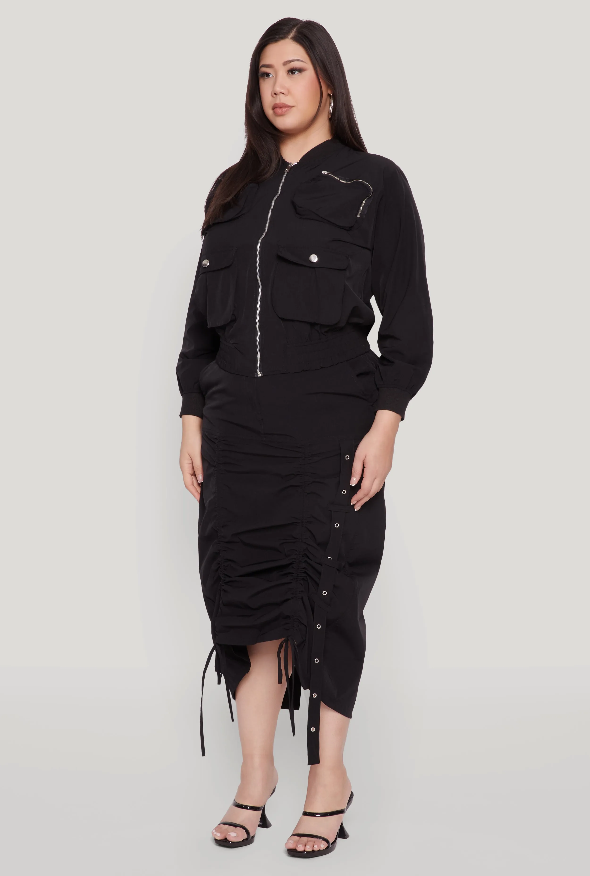 Plus Size Cargo Pocket Windbreaker Bomber Jacket sold by Rainbow product image thumbnail 5