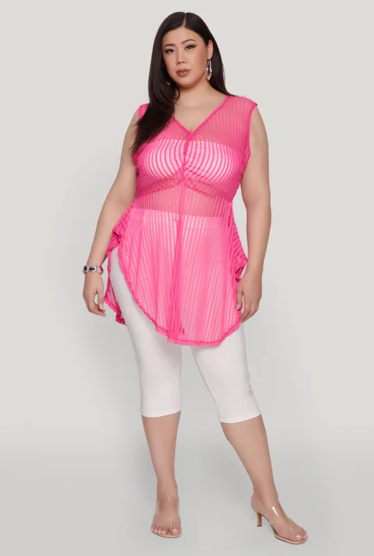 Plus Size Shadow Stripe Sleeveless Mesh Top sold by Rainbow