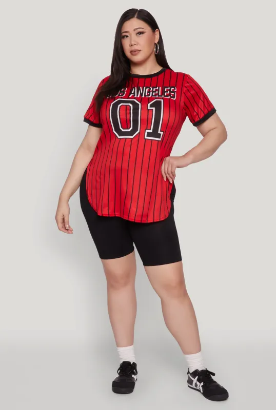 Plus Size Los Angeles 01 Pinstripe Baseball Jersey made by Rainbow