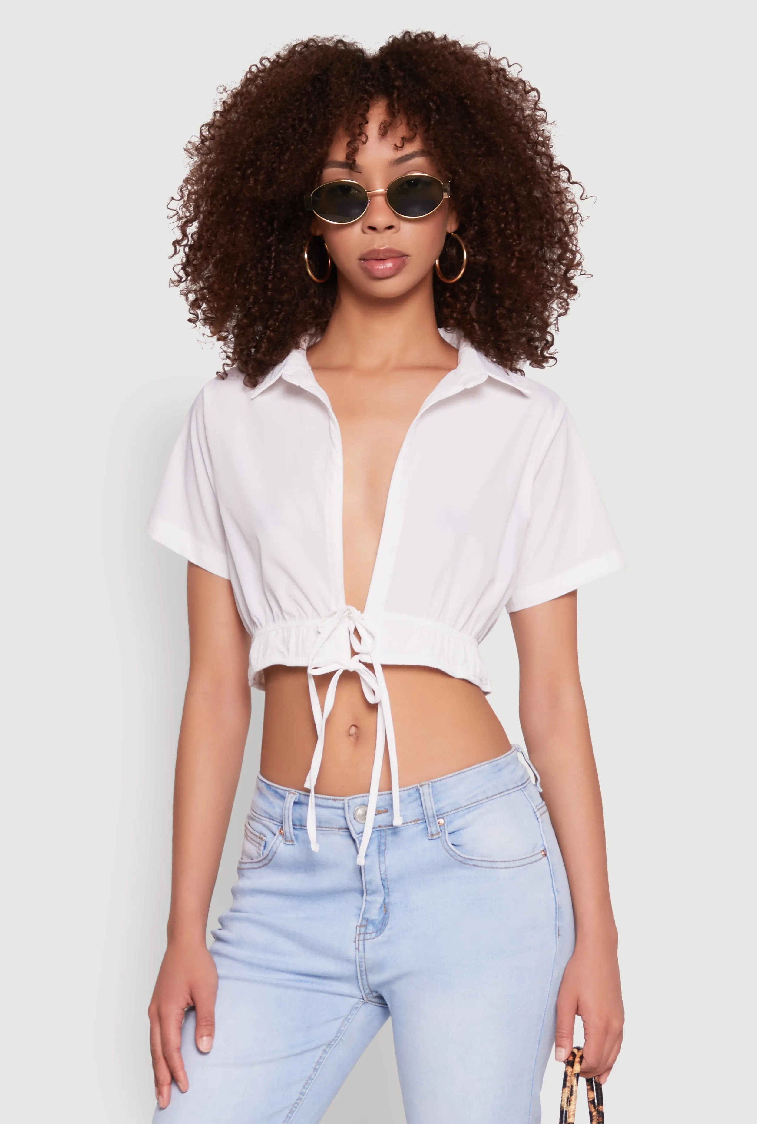 Open Tie Front Cropped Shirt sold by Rainbow product image thumbnail 2