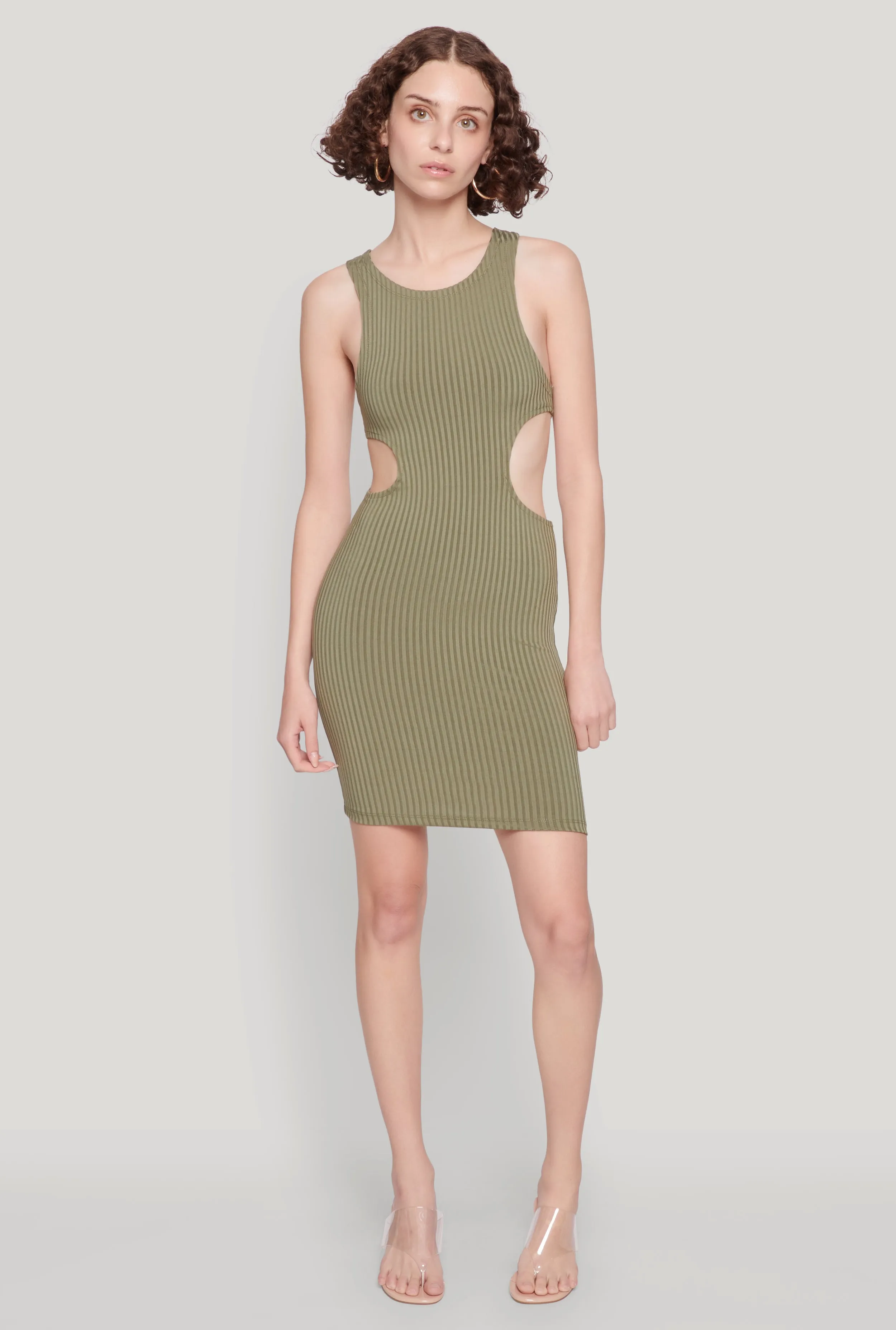 Ribbed Knit Cut Out Side Mini Dress sold by Rainbow