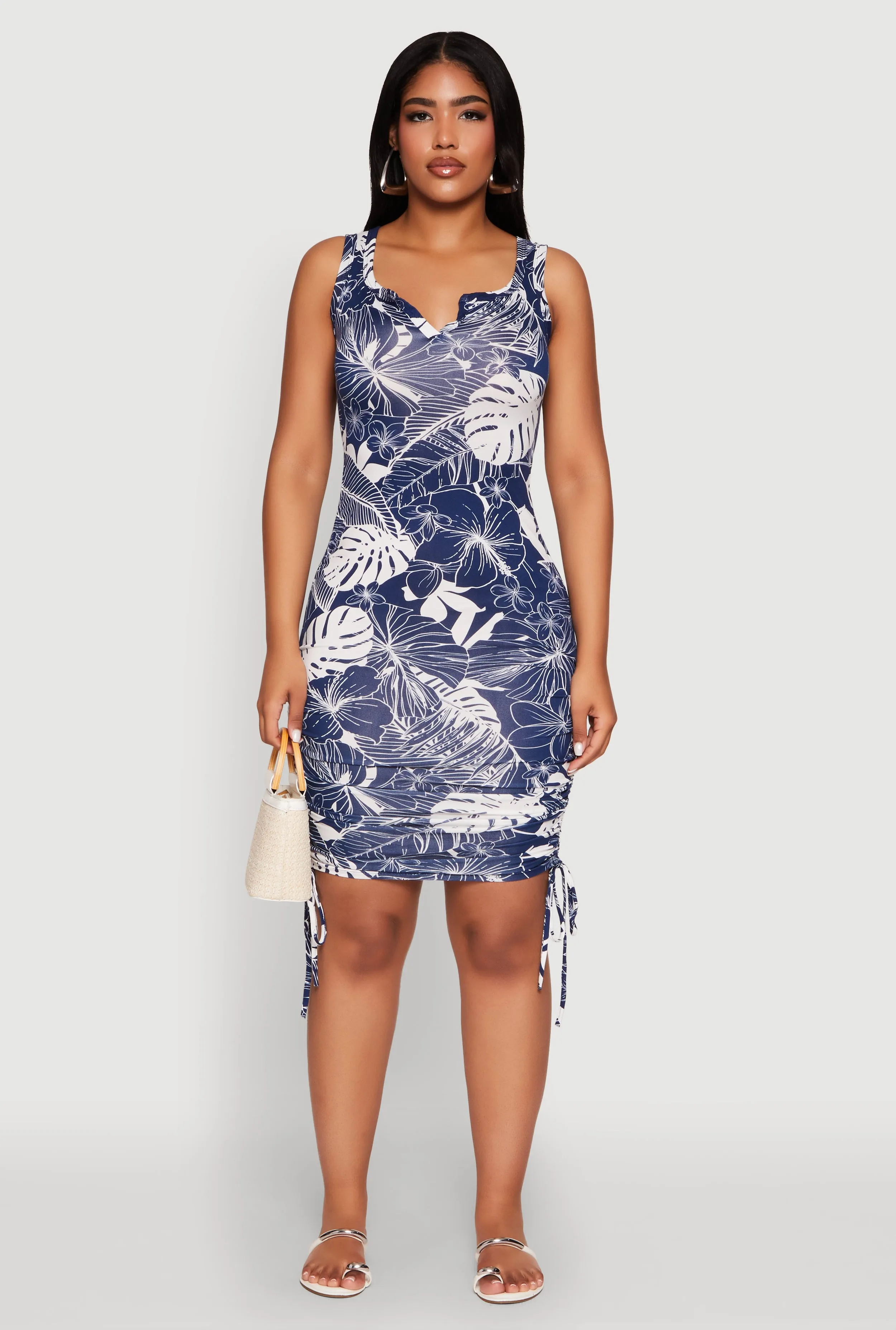 Leaf Print Drawstring Side Tank Dress sold by Rainbow