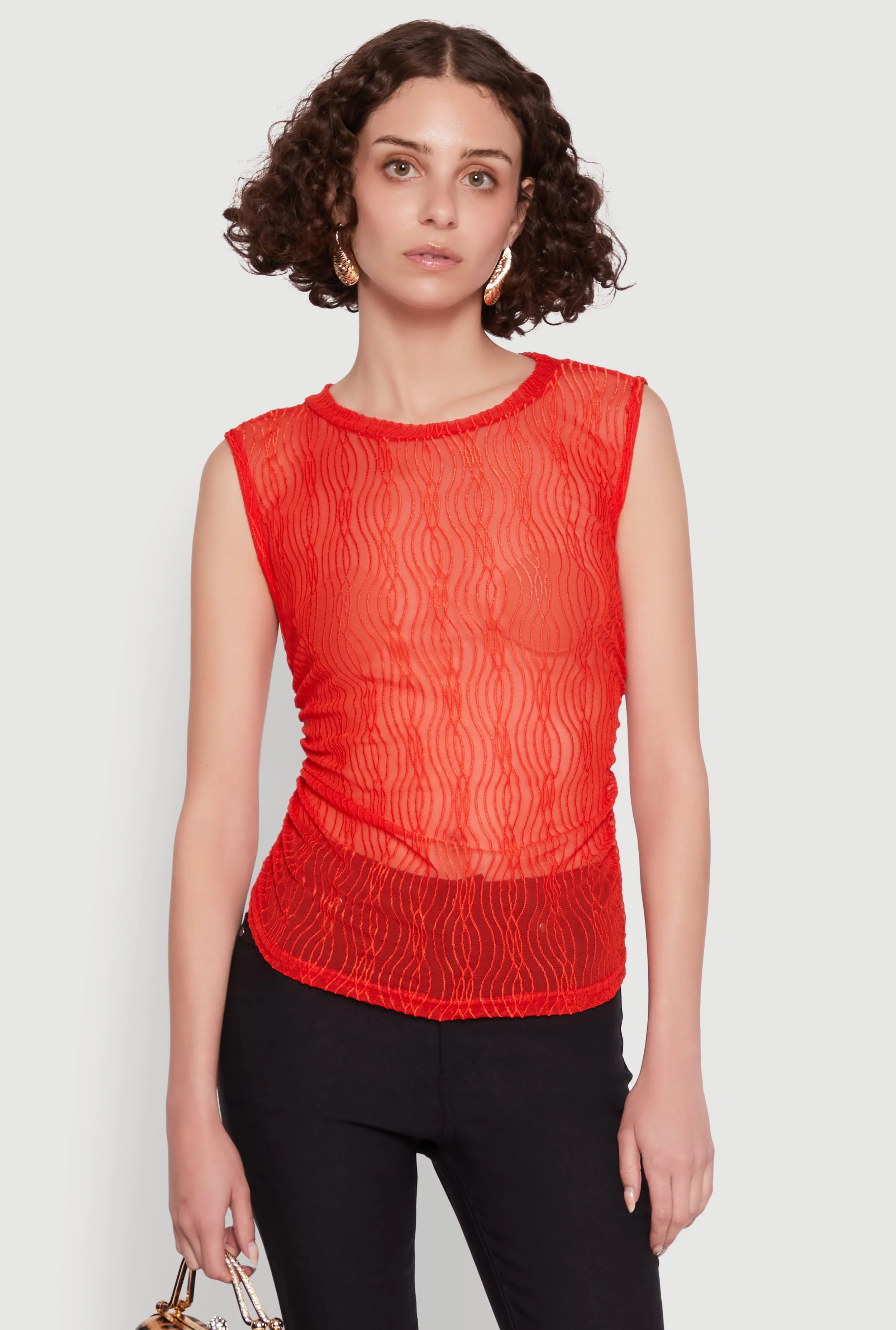 Side Ruched Sleeveless Mesh Top sold by Rainbow product image thumbnail 2