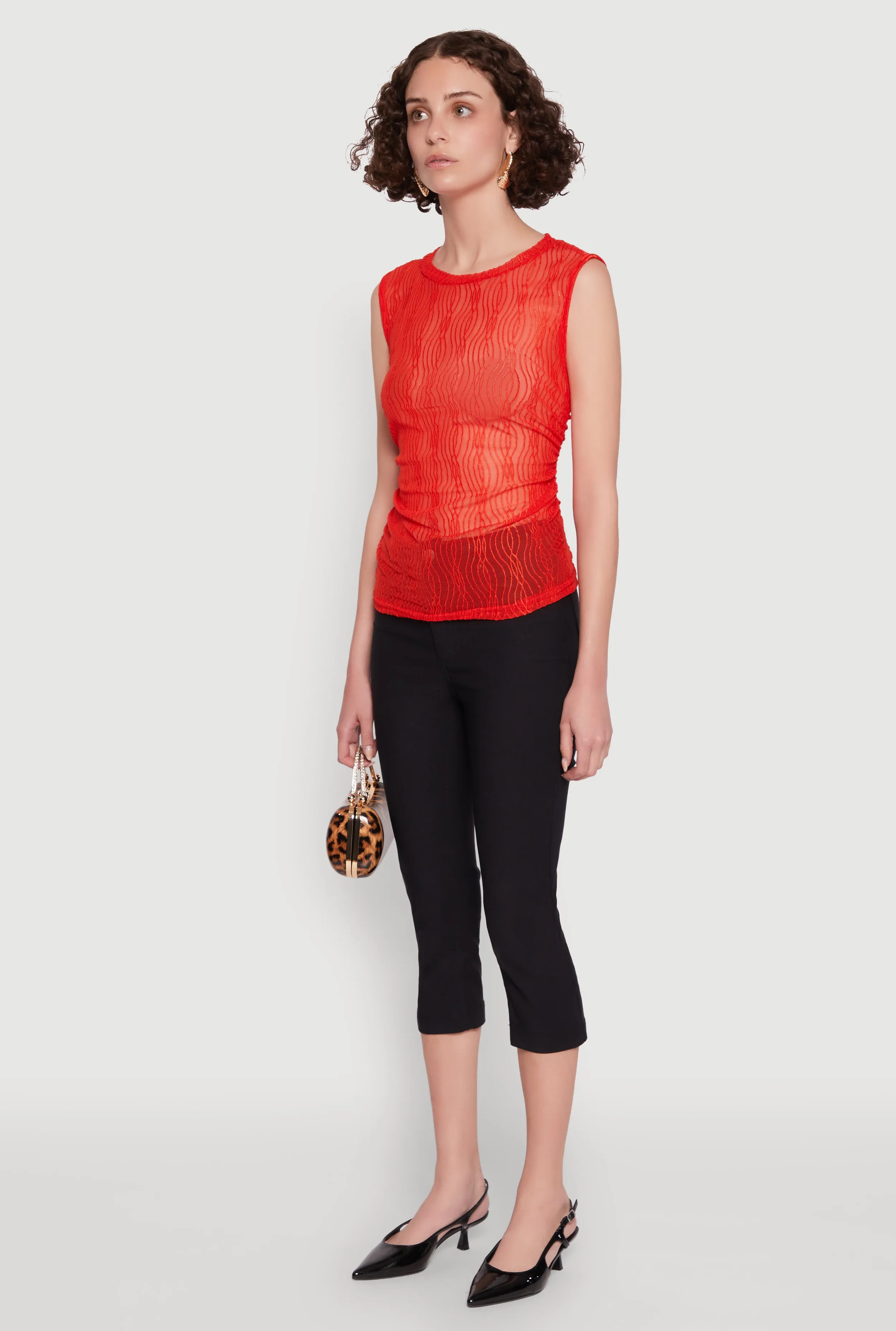 Side Ruched Sleeveless Mesh Top sold by Rainbow product image thumbnail 5