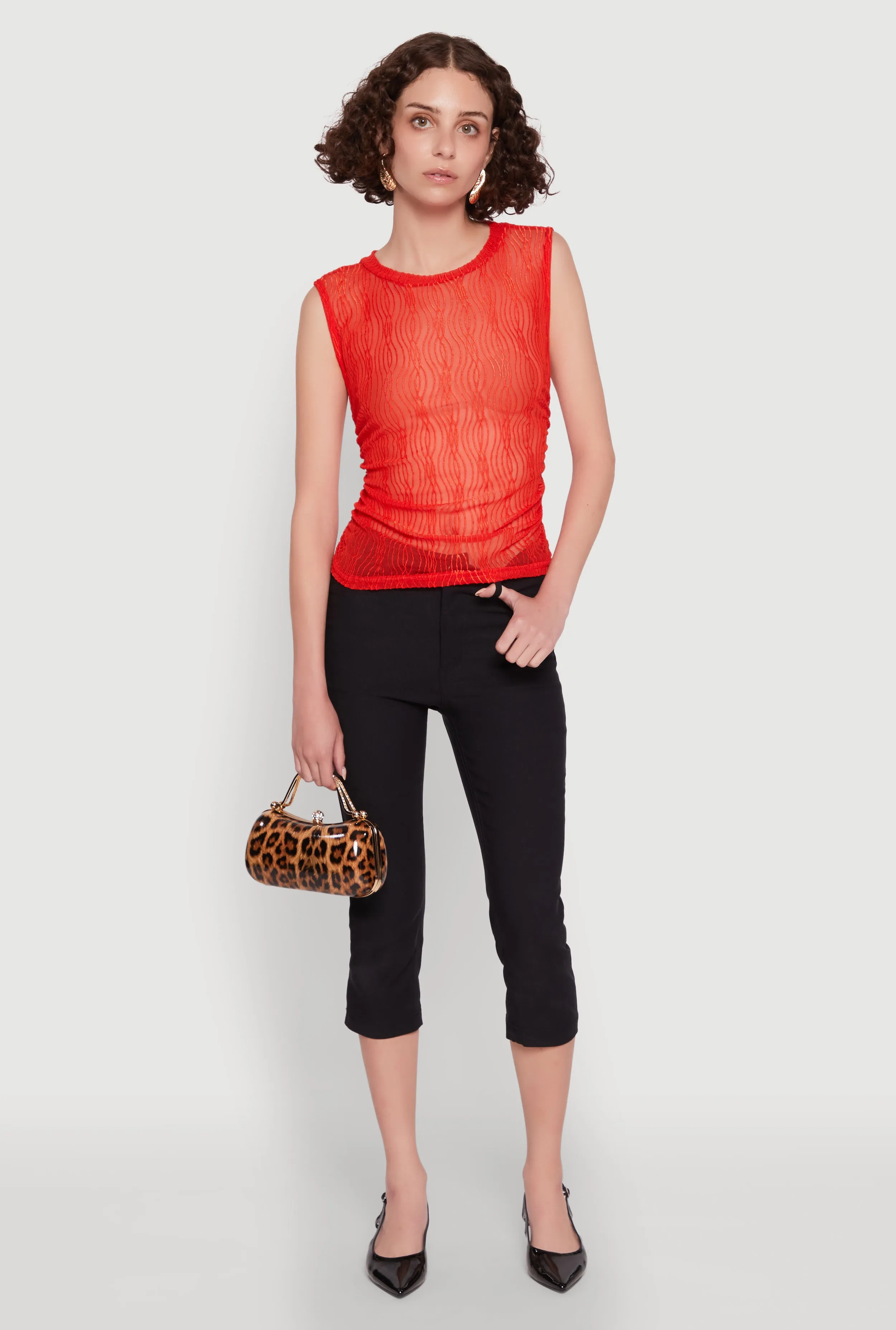 Side Ruched Sleeveless Mesh Top sold by Rainbow