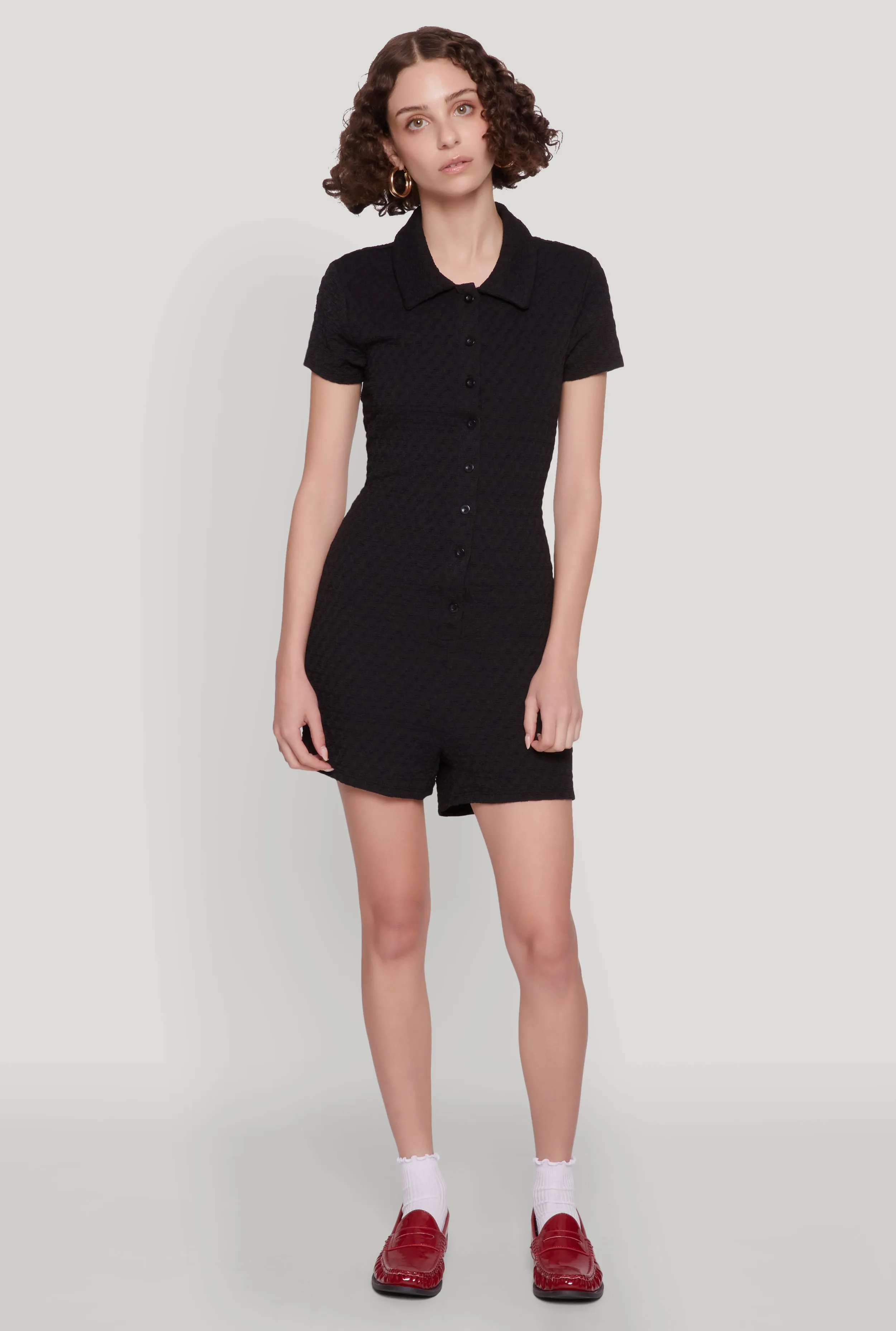 Iris Textured Knit Short Sleeve Romper sold by Rainbow