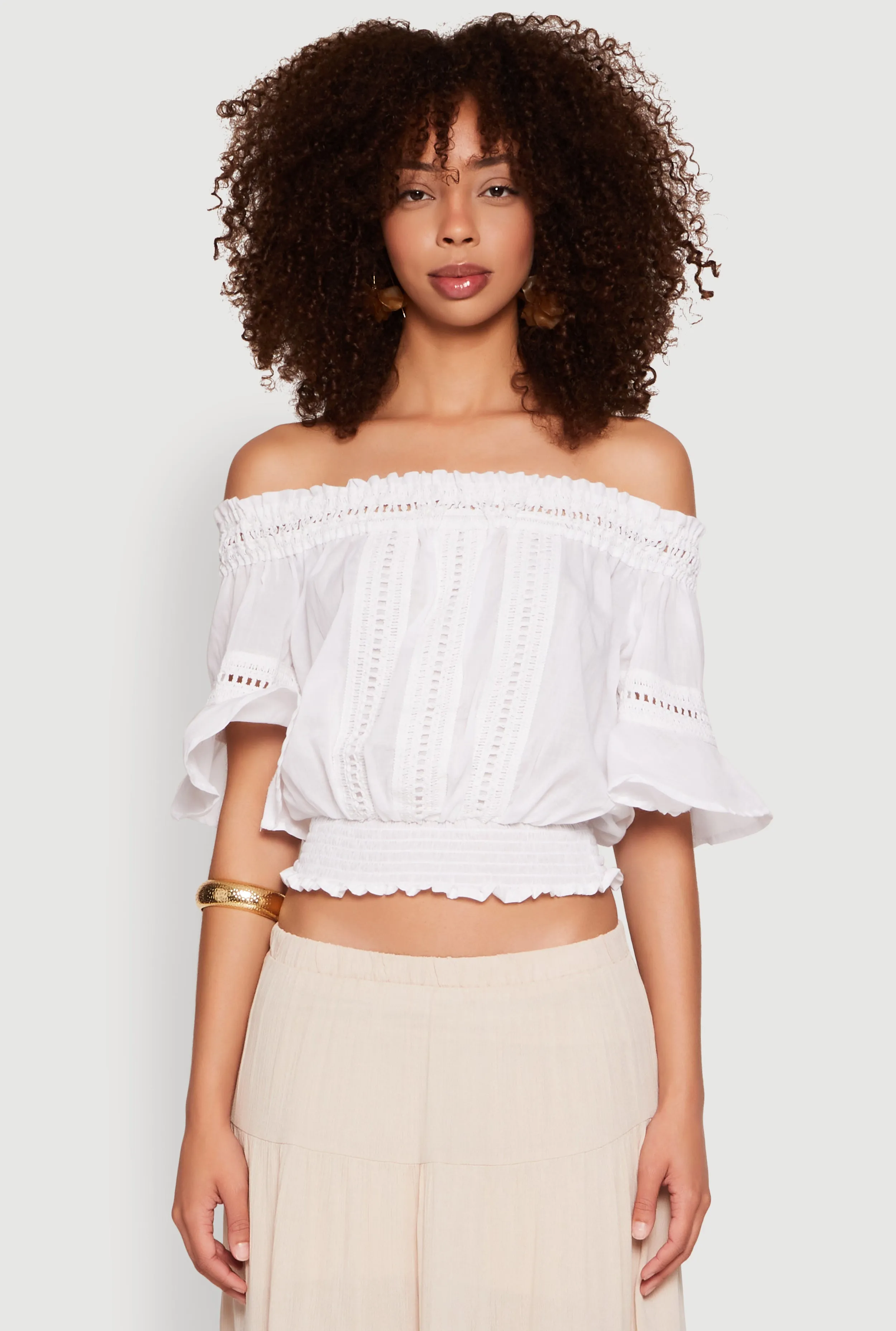 Crochet Detail Off The Shoulder Crop Top sold by Rainbow product image thumbnail 2