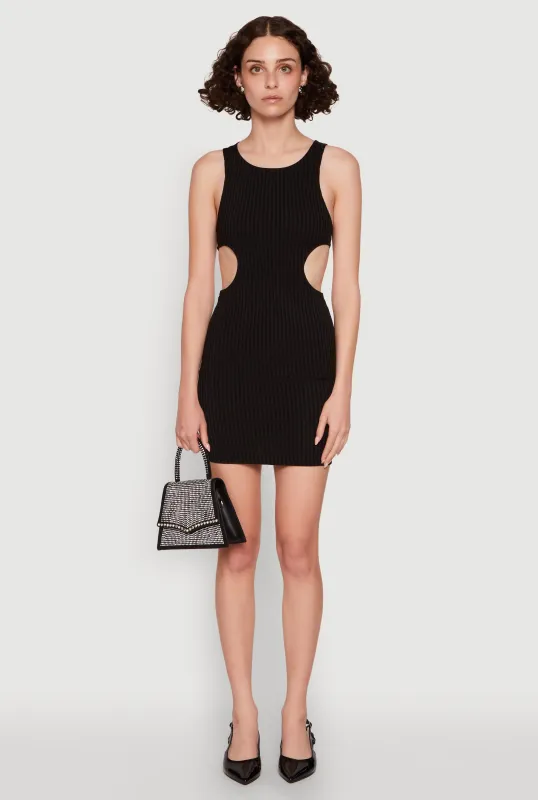 Ribbed Knit Cut Out Side Mini Dress sold by Rainbow