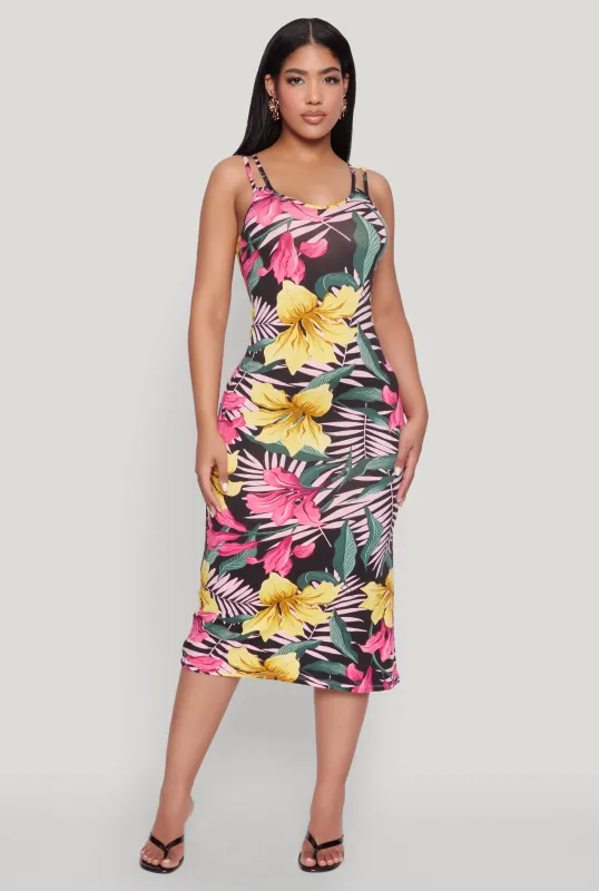 Tropical Floral Print Double Strap Cami Dress sold by Rainbow