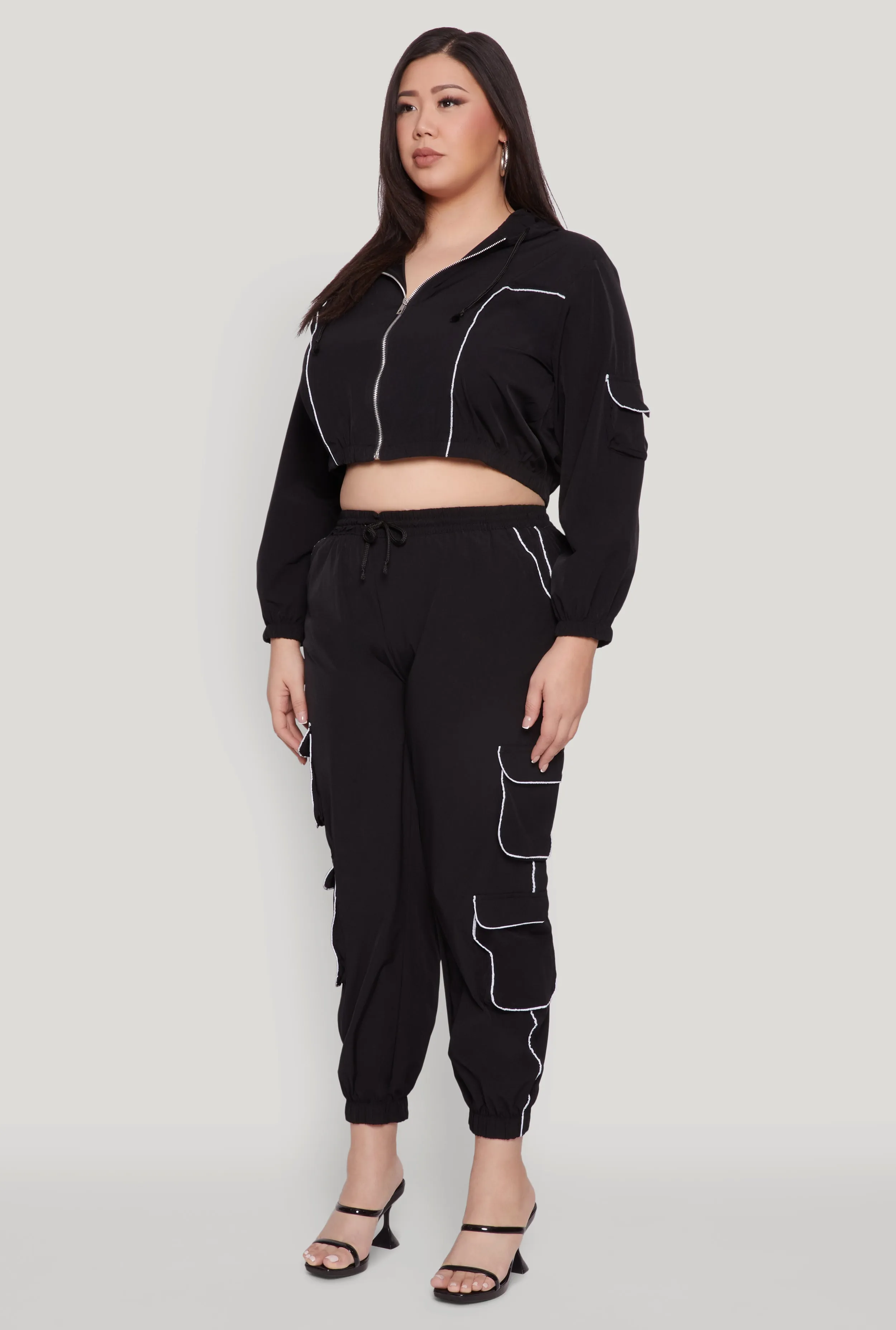 Plus Size Cargo Pocket Sleeve Cropped Track Jacket sold by Rainbow product image thumbnail 5