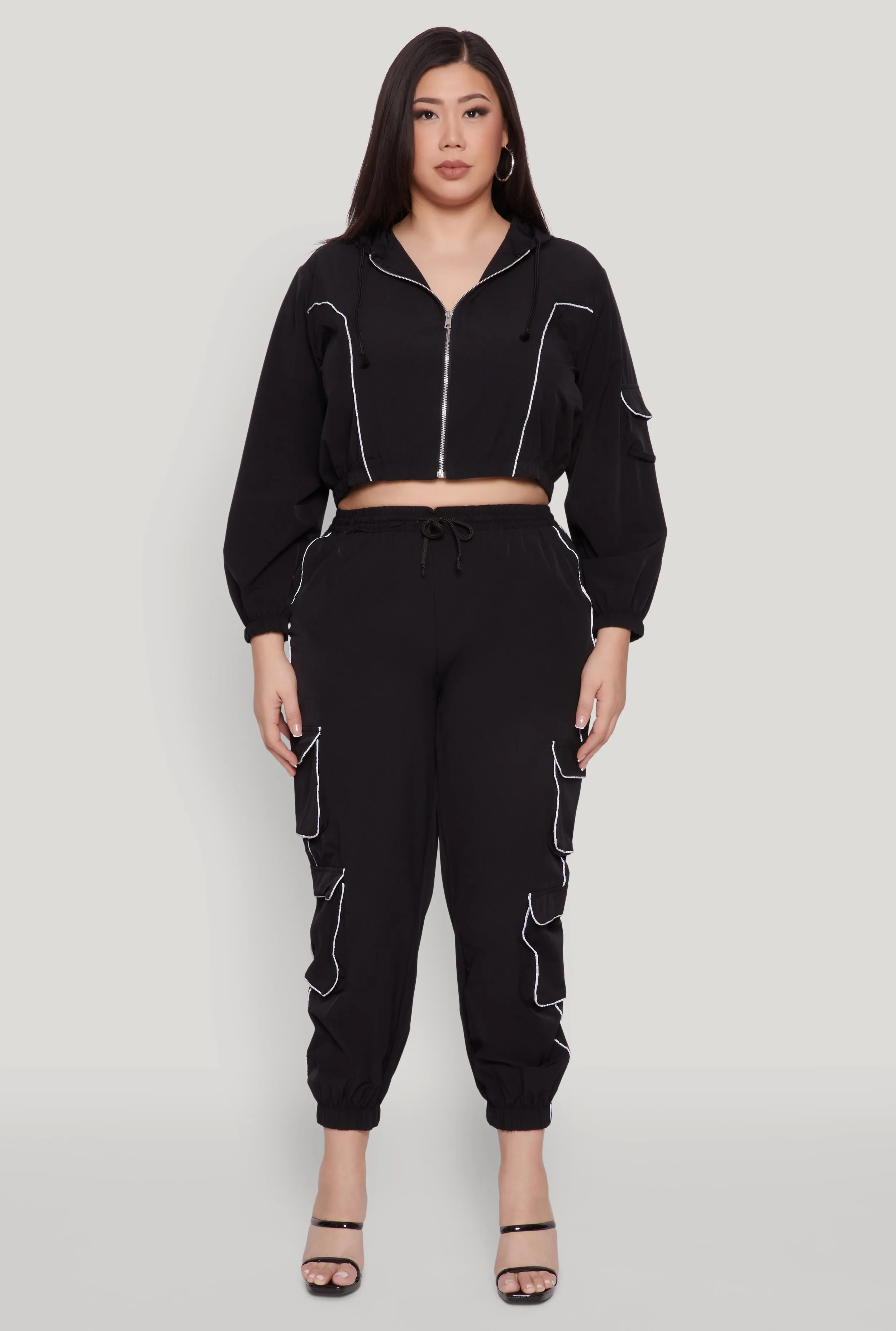 Plus Size Cargo Pocket Sleeve Cropped Track Jacket sold by Rainbow product image thumbnail 3