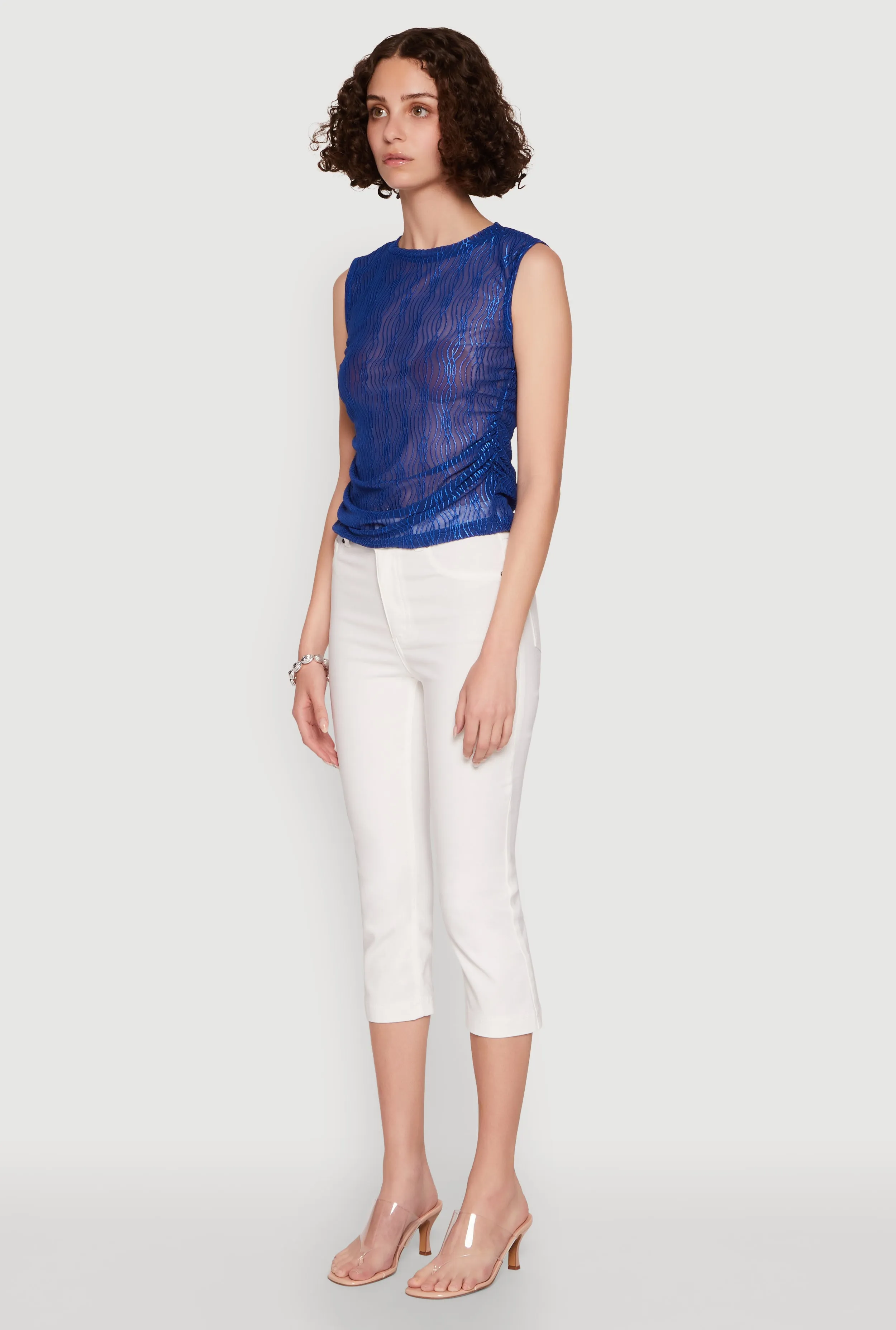 Side Ruched Sleeveless Mesh Top sold by Rainbow product image thumbnail 5