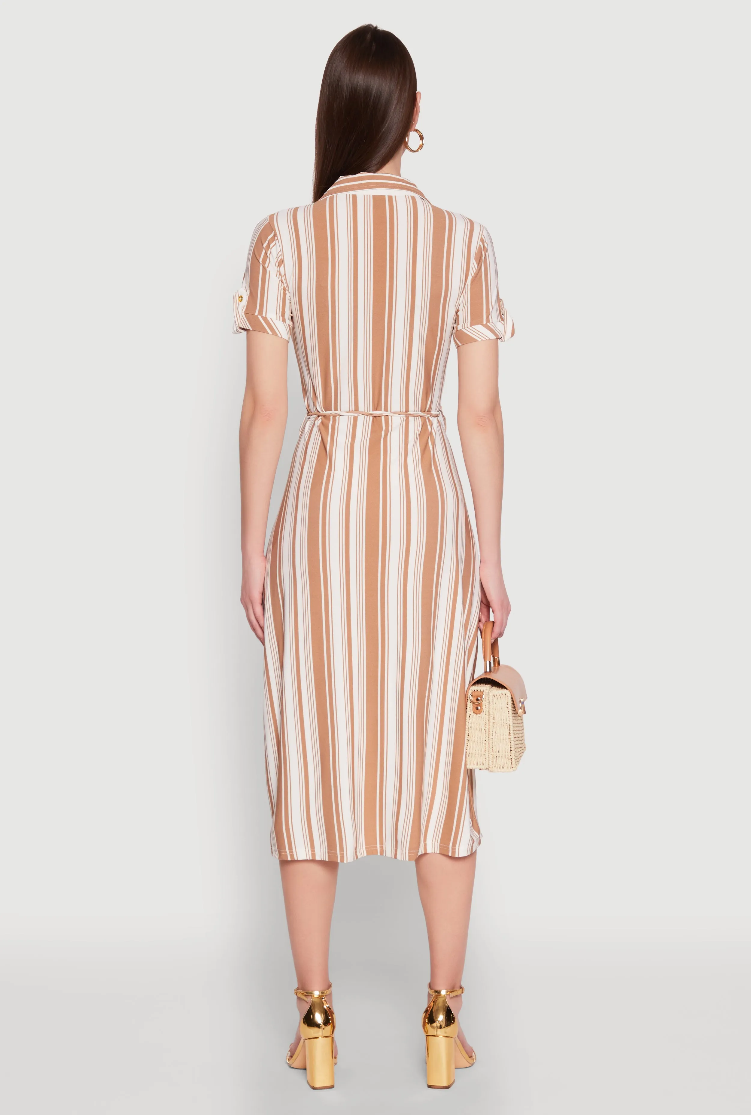 Striped Tie Waist Belted Shirt Dress sold by Rainbow product image thumbnail 5