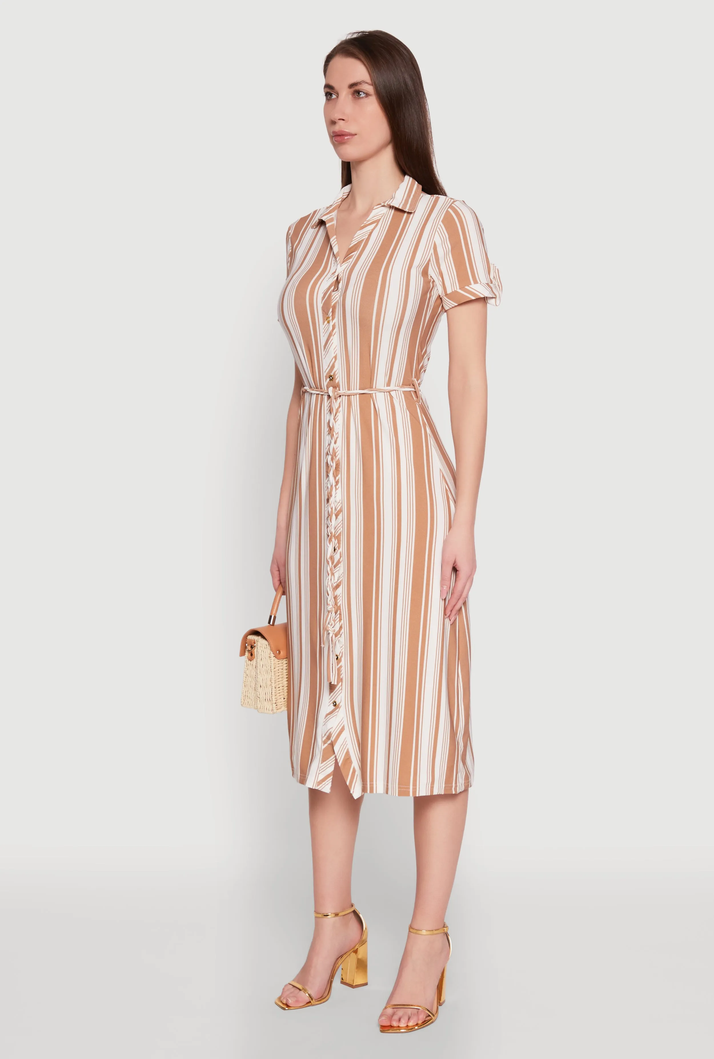 Striped Tie Waist Belted Shirt Dress sold by Rainbow product image thumbnail 3