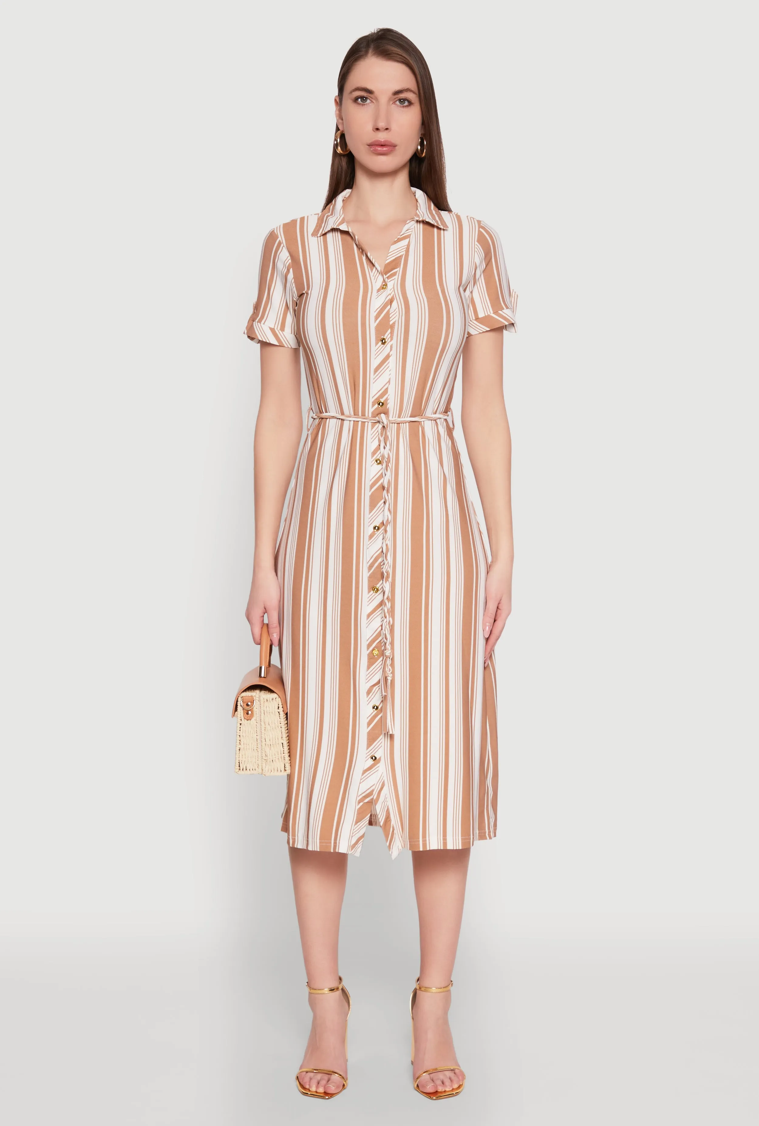 Striped Tie Waist Belted Shirt Dress sold by Rainbow product image thumbnail 2