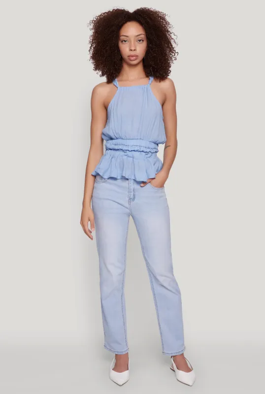 Gauze Knit Halter Peplum Top sold by Rainbow