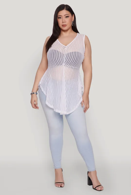 Plus Size Shadow Stripe Sleeveless Mesh Top sold by Rainbow